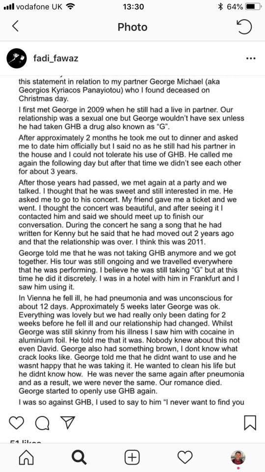  One of Fadi's posts detailing the demise of his lover, George