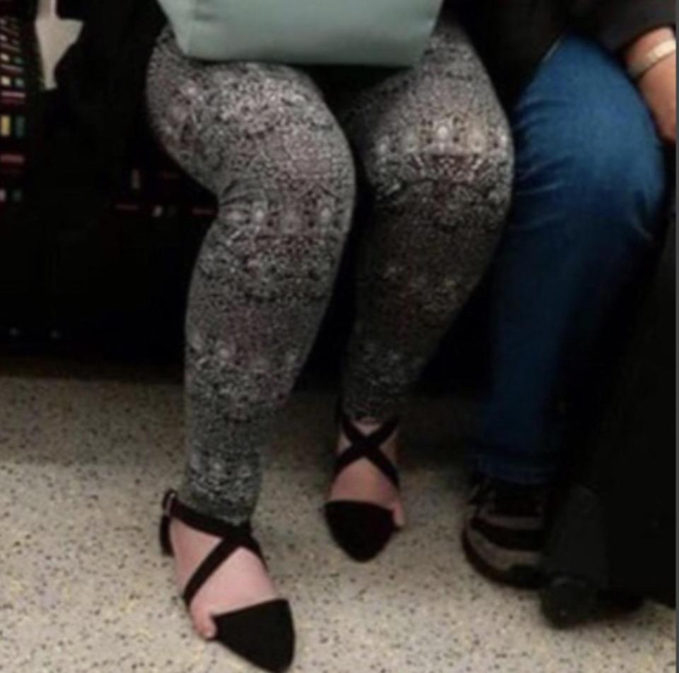  Think this lady might have the wrong sized shoes