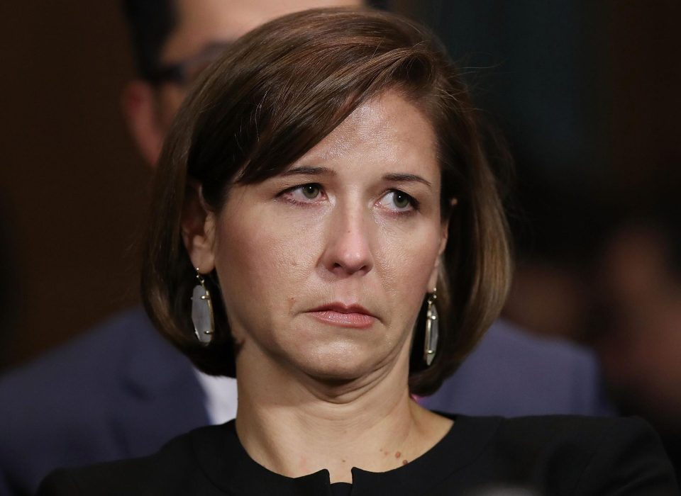 Ashley Kavanaugh looks emotional listening to her husband deny sex assault allegations