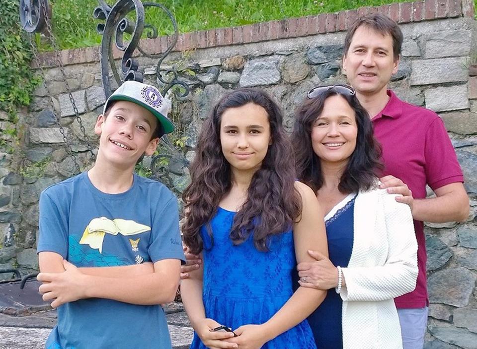 Natasha Ednan-Laperouse, from Fulham, west London, with her brother Alex and parents Nadim and Tanya