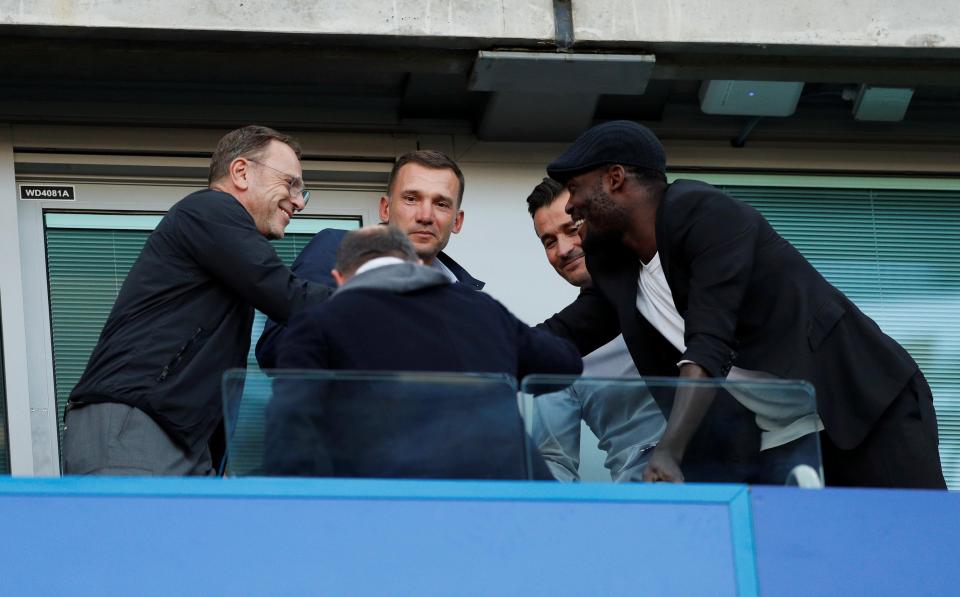  Michael Essien and Ukraine coach Andriy Shevchenko returned to Stamford Bridge