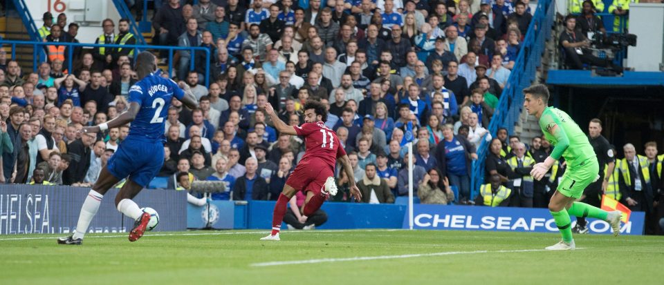  Liverpool ace Mo Salah saw his effort cleared off the line after rounding Kepa