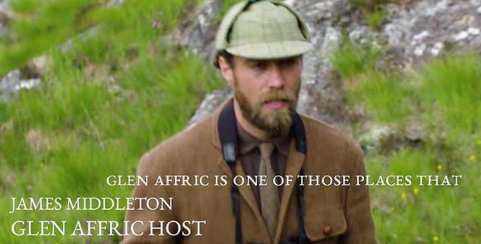  Promo shots show James working as a Glen Affric host, wearing tweed and a deerstalker hat