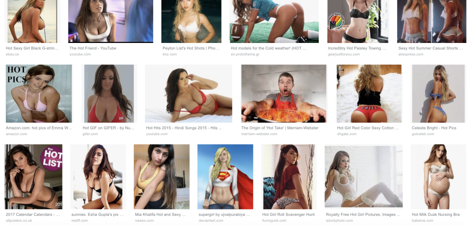  Search results were dominated by largely white women in their underwear