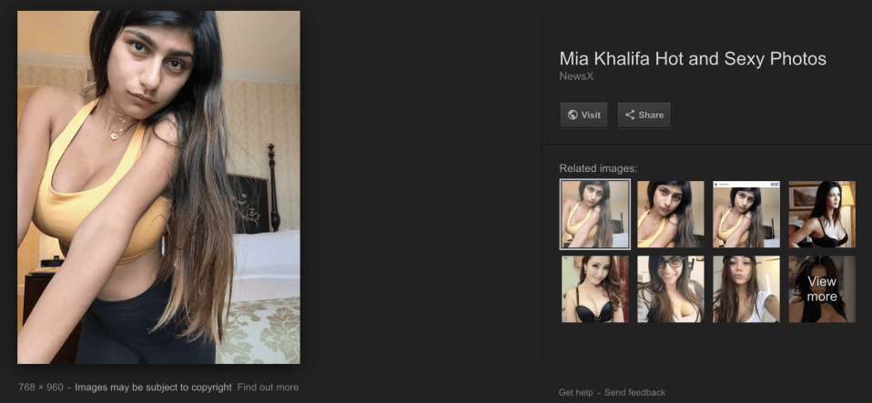  Google Images showed pictures of Mia Khalifa, a former porn star