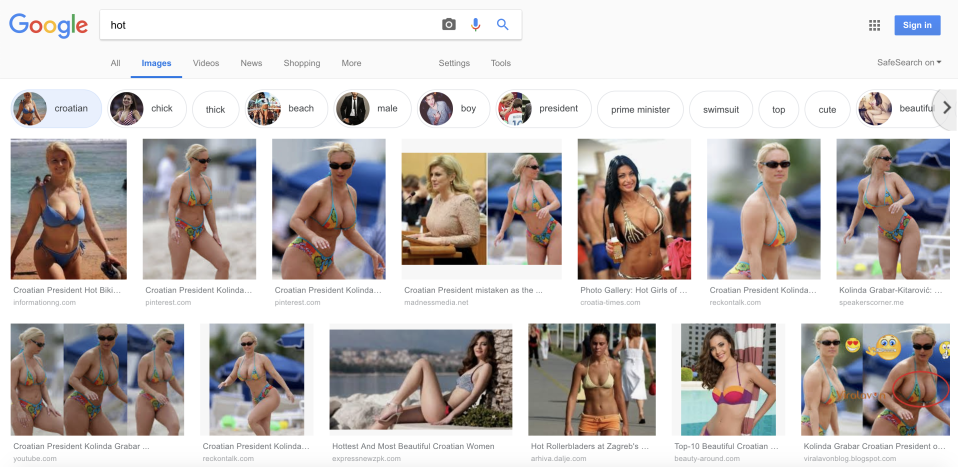  Google also used the "hot" page to redirect users to pictures of Croatian women in bikinis