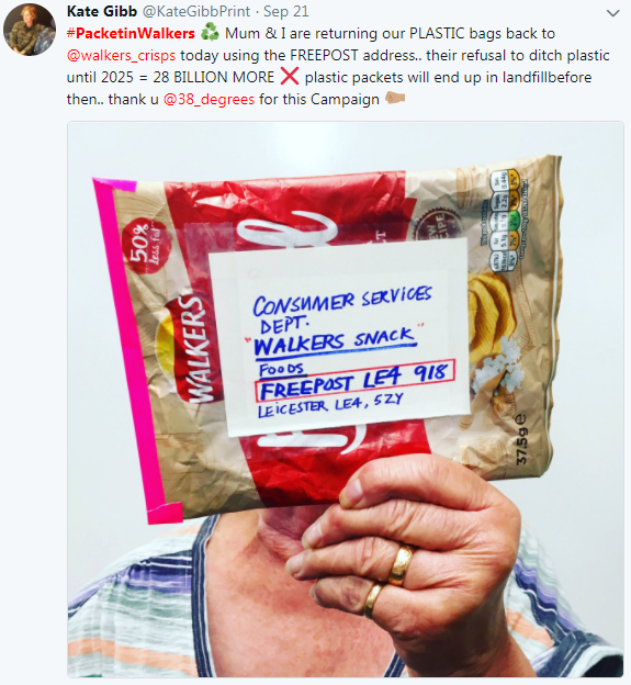  Campaigners are sending empty to crisp packets to Walkers as a protest against non-recyclable crisp packets