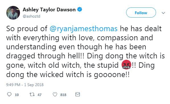 Hollyoaks actor Ashley Taylor Dawson also came out in support of Ryan