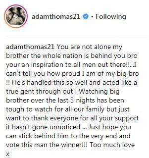 Adam also posted how proud he was of Ryan on Instagram