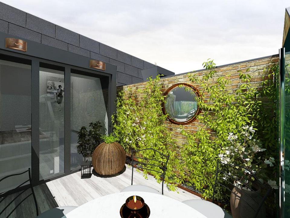  It has access to a private roof garden