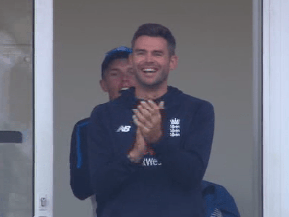  Cook's pal Jimmy Anderson jumped up and down with joy when his team-mate notched his century