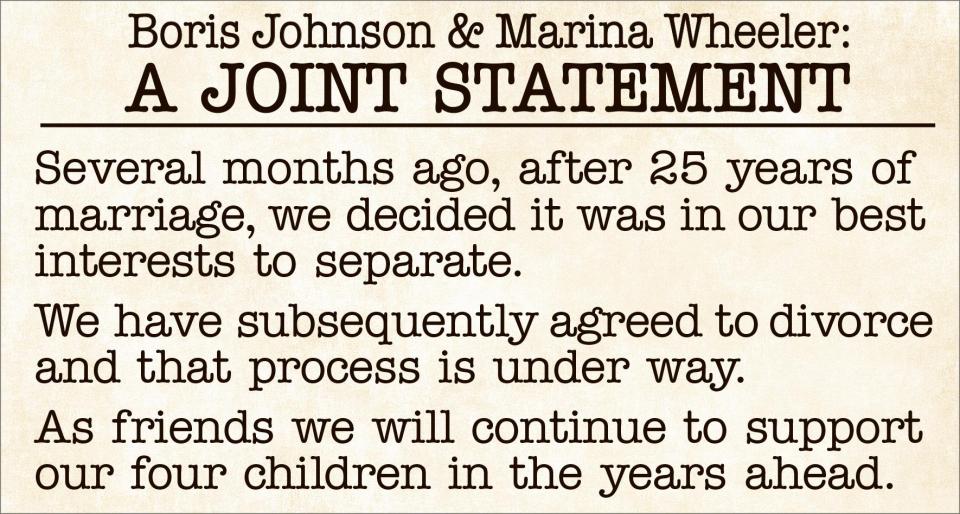  Boris Johnson and his wife Marina announced their divorce in a joint statement