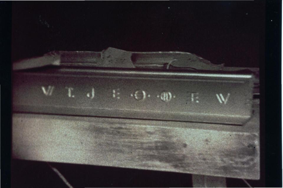  The crew spelt 'VIDEO' on this piece of 'debris' as a clue the film was a hoax