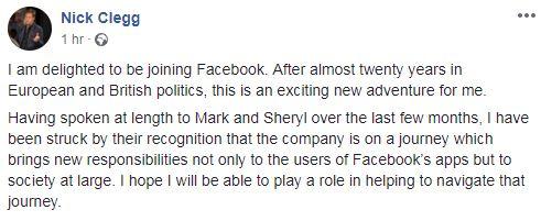  Sir Nick announced his new job with a post on Facebook