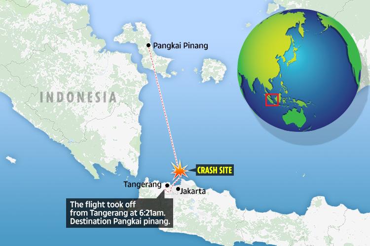 The passenger jet crashed into the sea shortly after take-off from Jakarta