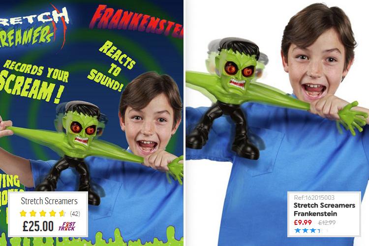 Argos is selling Stretch Screamers for £25 (left) while Smyths is selling them for £9.99 (right)