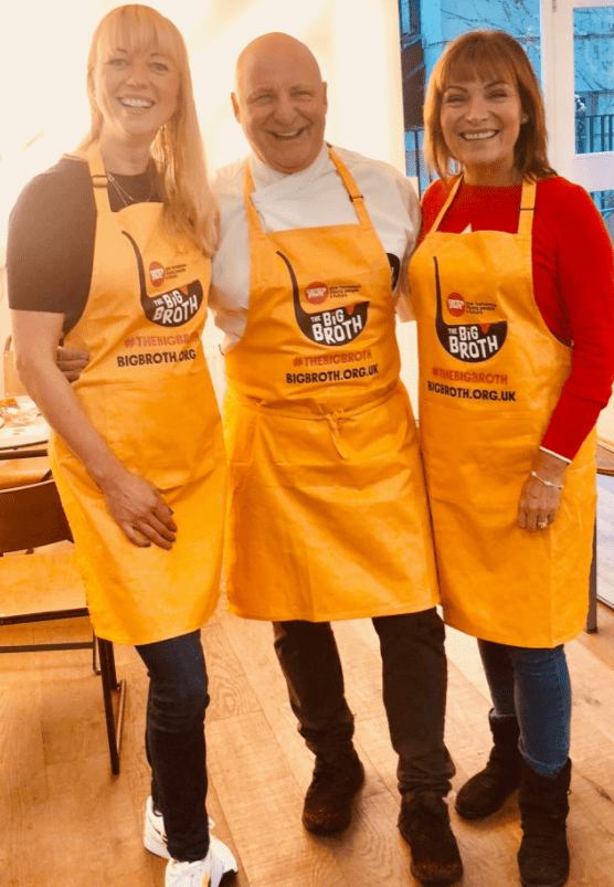  Lorraine, here with Sara Cox and Aldo Zili,dished out their own recipes at the charity's pop-up restaurant in London's Soho this week