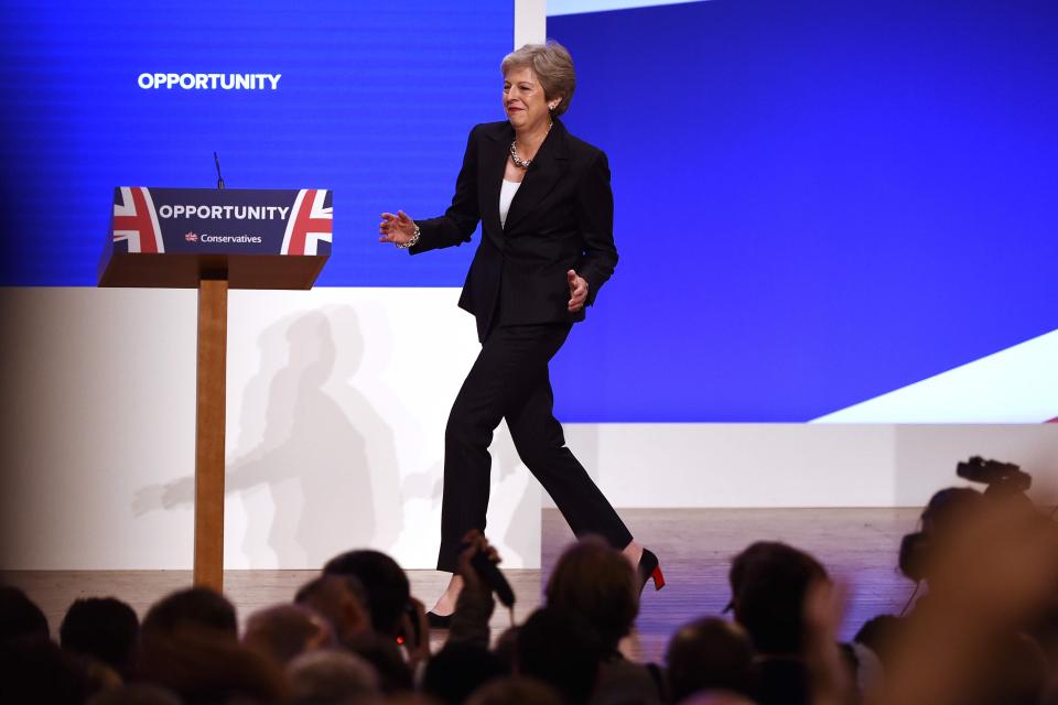  The PM seemed in good spirits as she jigged her way onto the stage