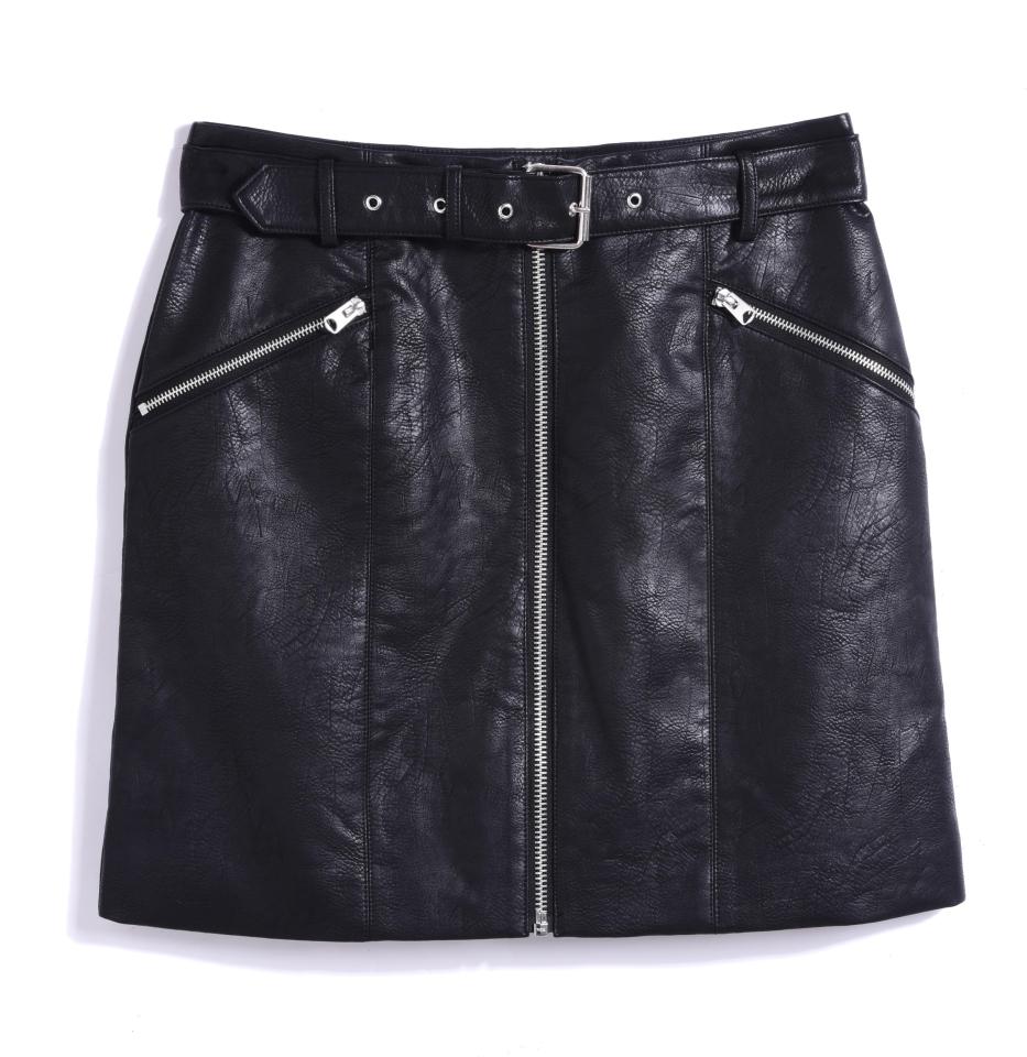  Zip it! No biker chick is without a black patent zip-detail mini