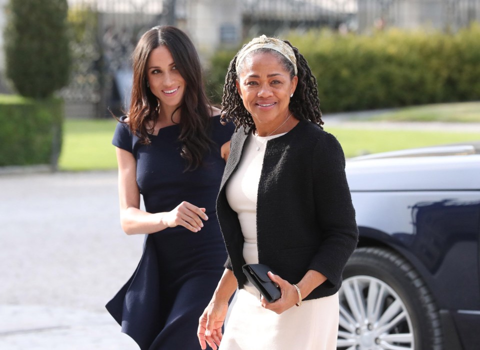 Doria pictured with Meghan on the eve of the Royal Wedding in May