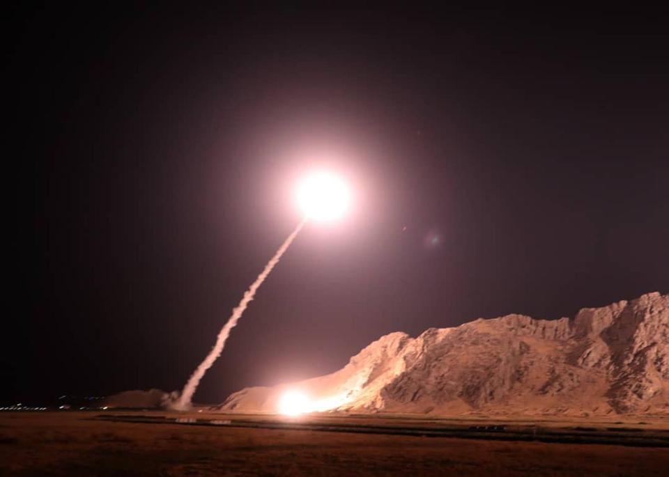  One of the six missiles is launched from an undisclosed location in Iran to target militants in eastern Syria