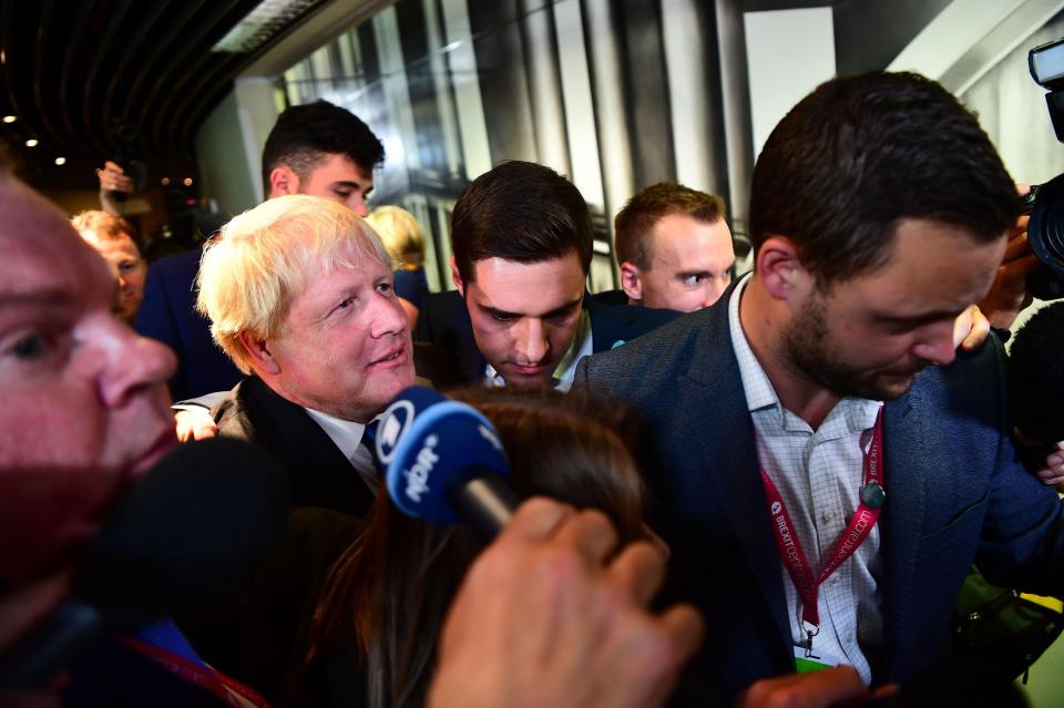  The eccentric politician was mobbed by media and fans as he arrived to make his speech