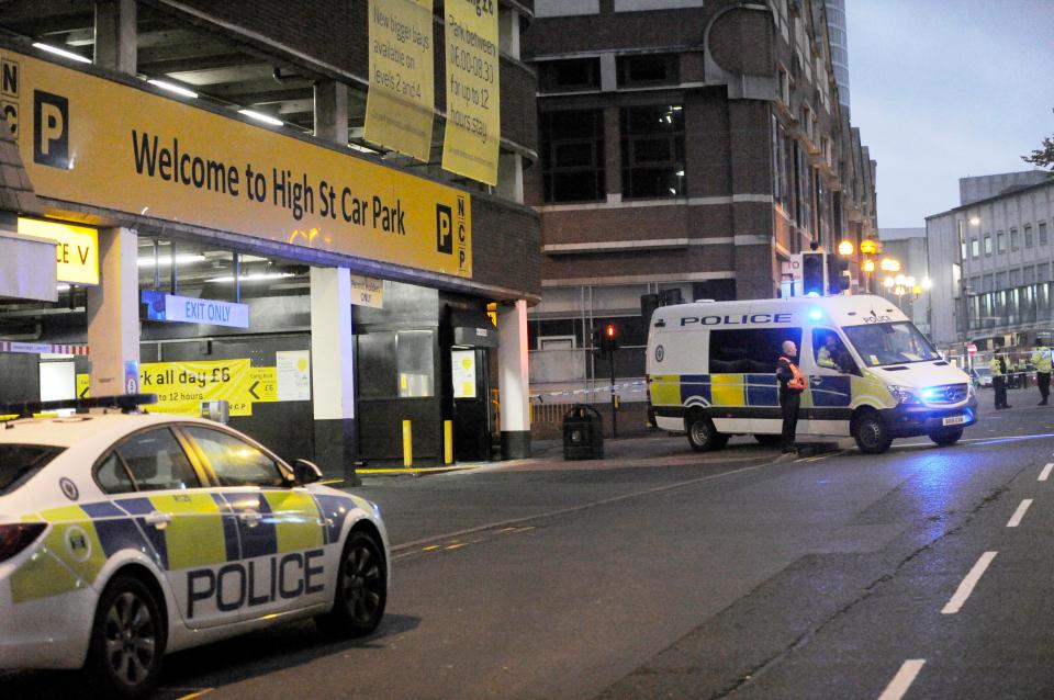  The police cordon extends from the NCP car park's Dale End