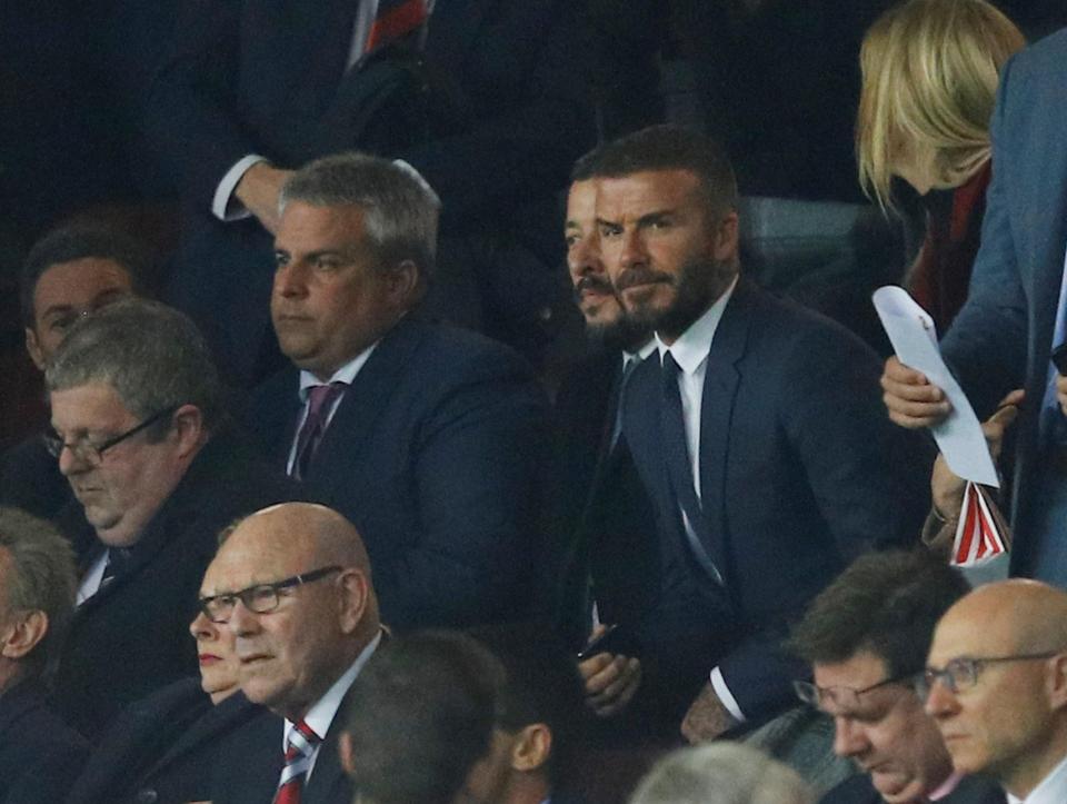  David Beckham was in the crowd at Old Trafford last night to watch Manchester United draw with Valencia