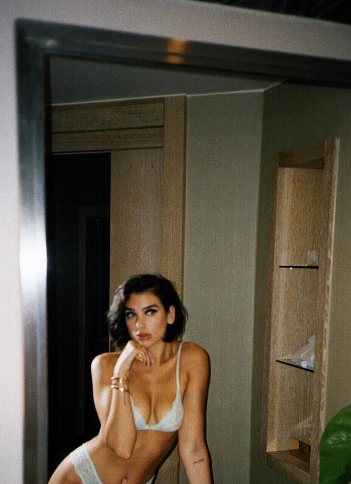  DUA Lipa strikes a thoughtful pose, maybe wondering where her clothes have gone