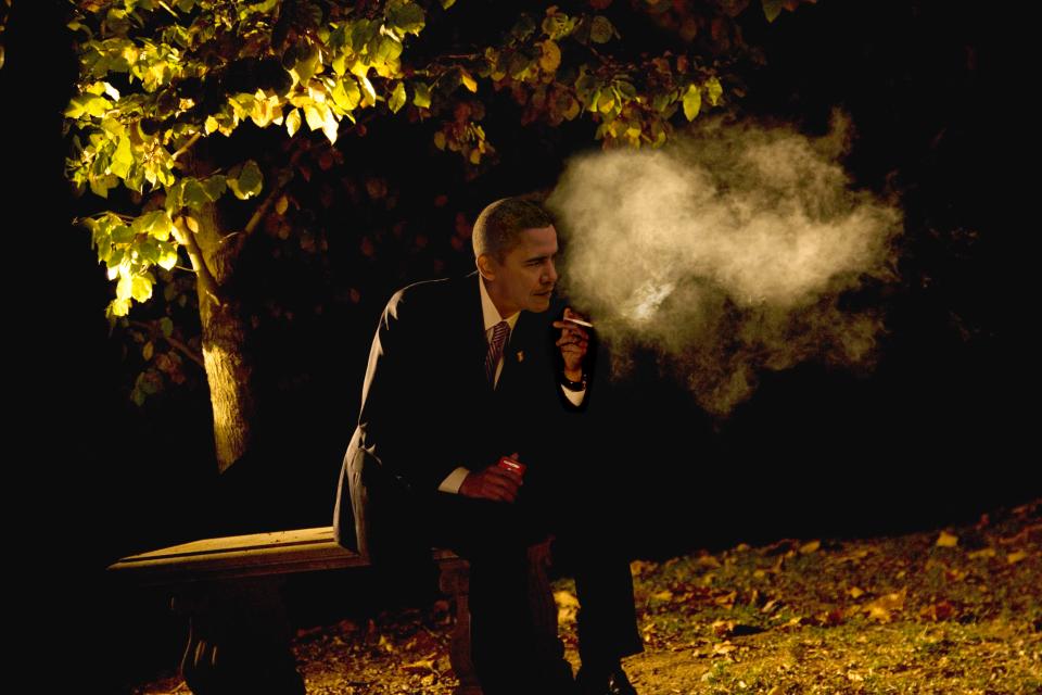  US President Barack Obama enjoys a solitary moment of peace amid the chaos