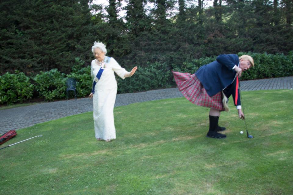  Her Majesty sees more than bargained for as Donald Trump makes his way to the palace