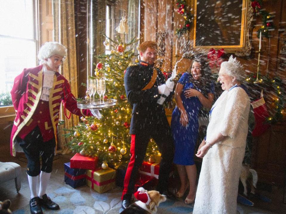  Prince Harry cracks open the bubbly as he and Meghan spend the day with the Queen