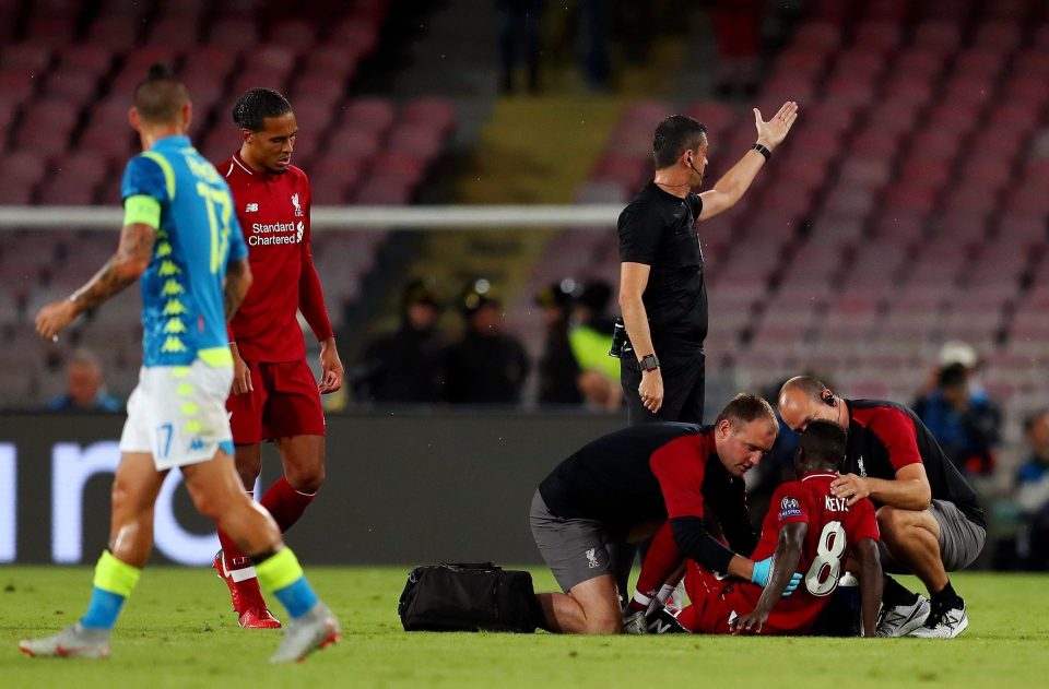  Naby Keita received treatment on the pitch before he was carried off