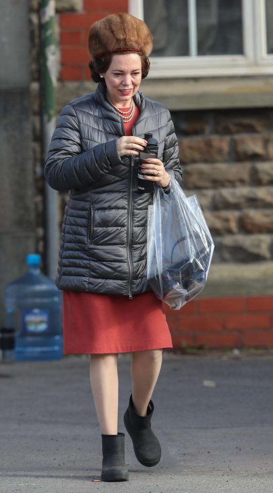  The actress was seen wrapping up warm during a break in filming in Wales