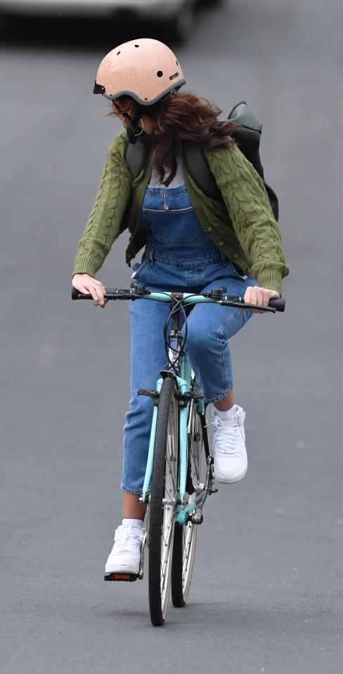  The actress was seen riding around on a bike