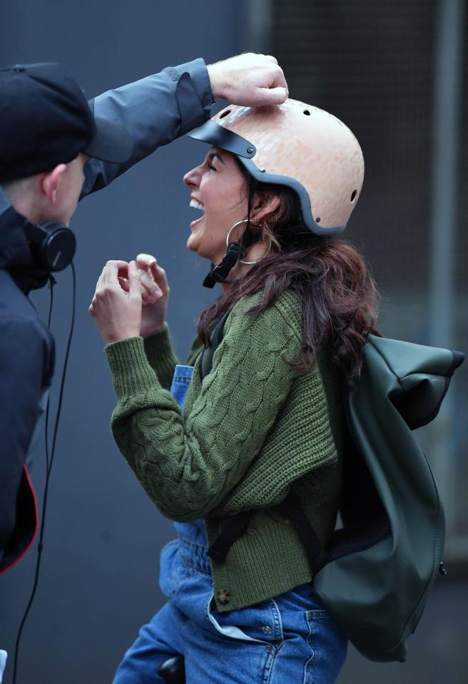  The actress looked like she was having fun as she shot scenes for new Sky one drama