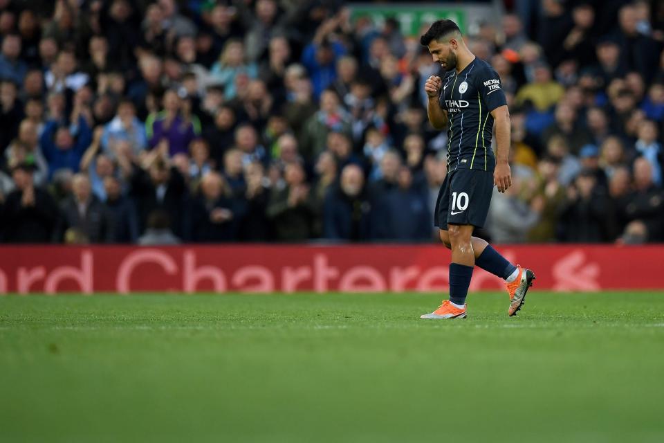 Aguero was left frustrated as Champions Manchester City drew 0-0 with Liverpool at Anfield last week