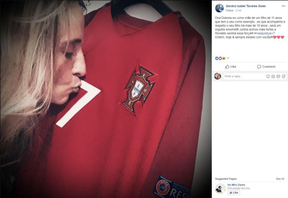  Ronaldo fan Sandra Isabel Tavares Goes posted this photo on her Facebook page to show her support for the star