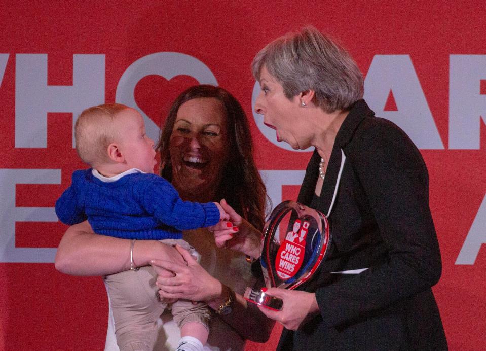  Theresa May met with Frankie, who was smaller than a tin of beans when he was born at 24 weeks, at our Who Cares Wins health awards