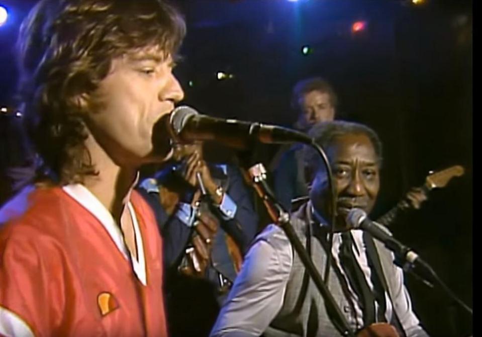  The Rolling Stones on stage with Muddy Waters , pictured Mick Jagger with Muddy