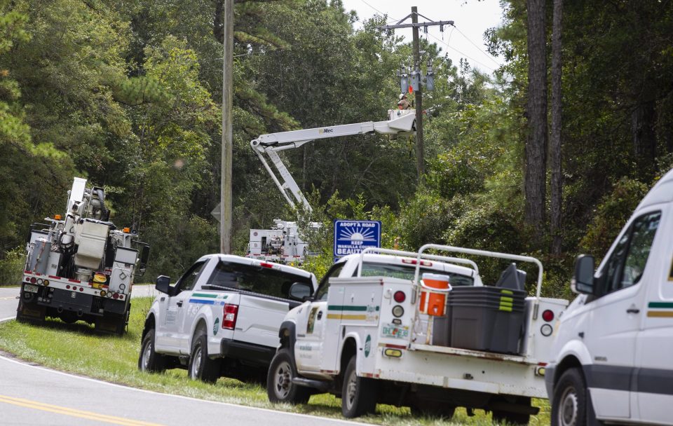  Electric linemen shut off the power to Shell Point Beach prior to the arrival of Hurricane Michael