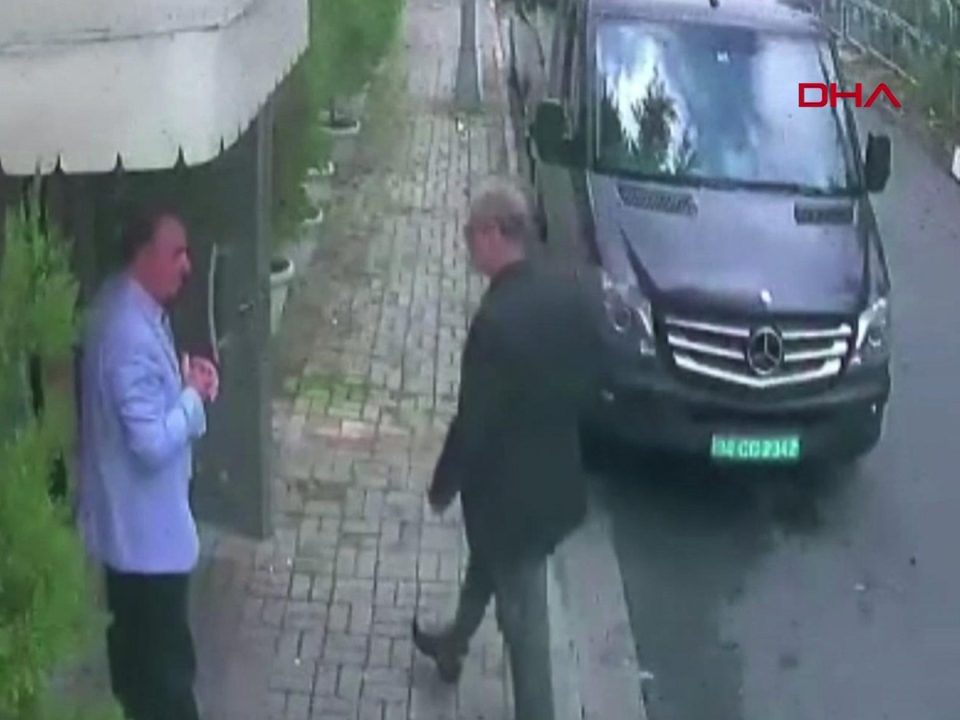  Jamal Khashoggi, right, arriving at the Saudi Arabian consulate in Istanbul on October 2, 2018