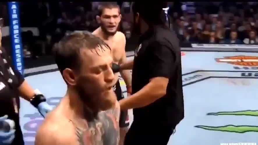 The referee rushes in to separate the two UFC stars, but the damage was clearly starting to be done