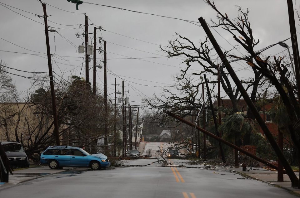  Downed powerlines are seen after hurricane Michael passed through the downtown area