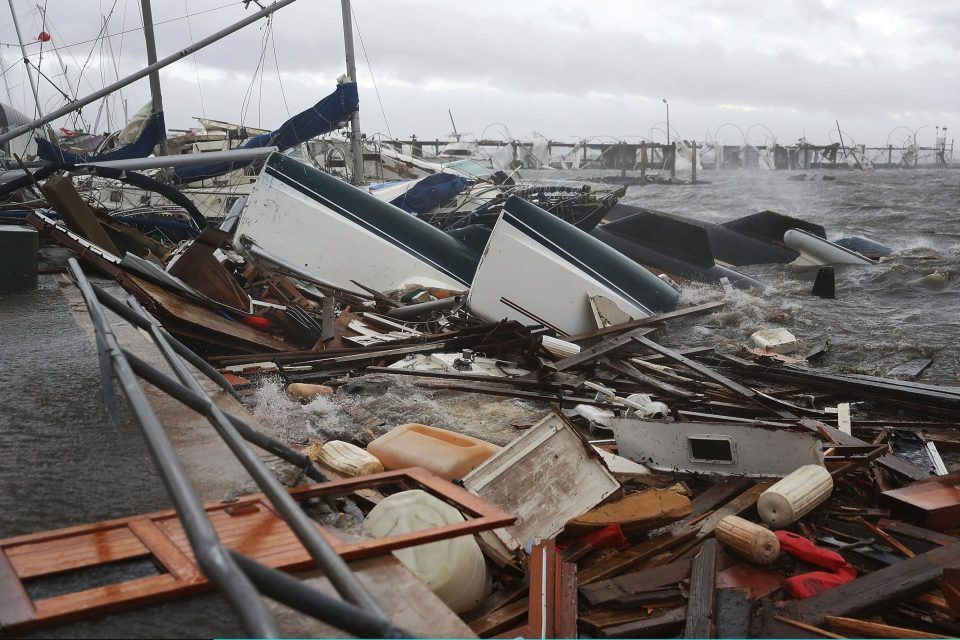  Boats that were docked are seen in a pile of rubble after Hurricane Michael passed through