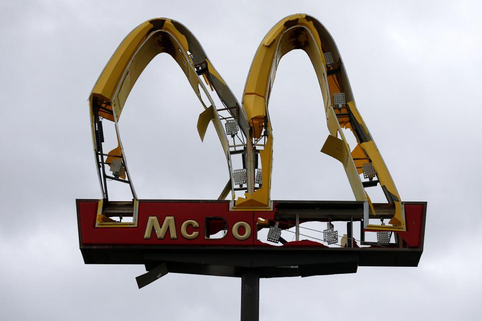  A McDonald's sign damaged by Hurricane Michael is pictured in Panama City Beach