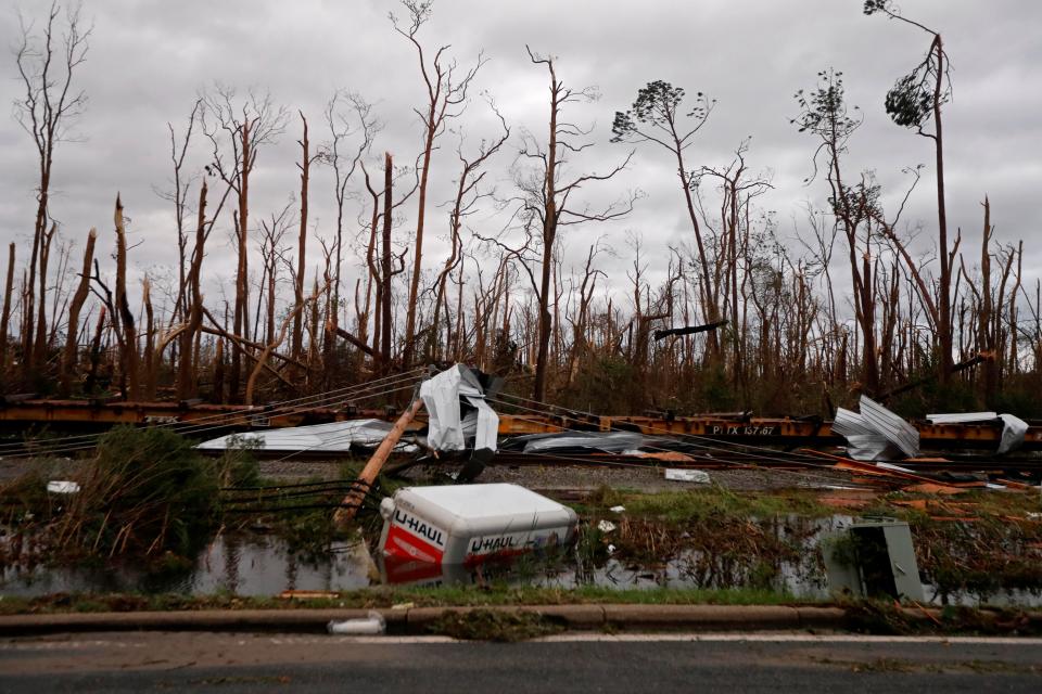  Smashed train and trees in Panama City that's left looking like a wasteland