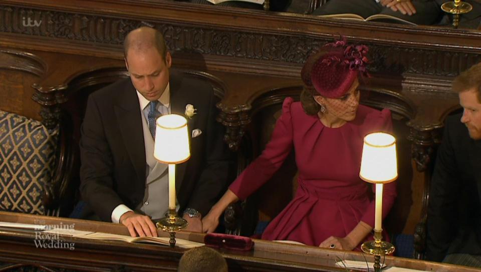 Kate rested her hand on William's at Princess Eugenie's wedding