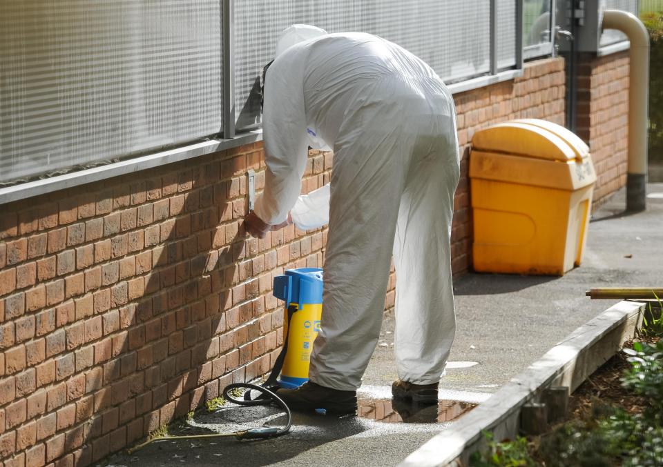  Fumigators seen working in Rokeby School, Canning Town, one of the closed schools