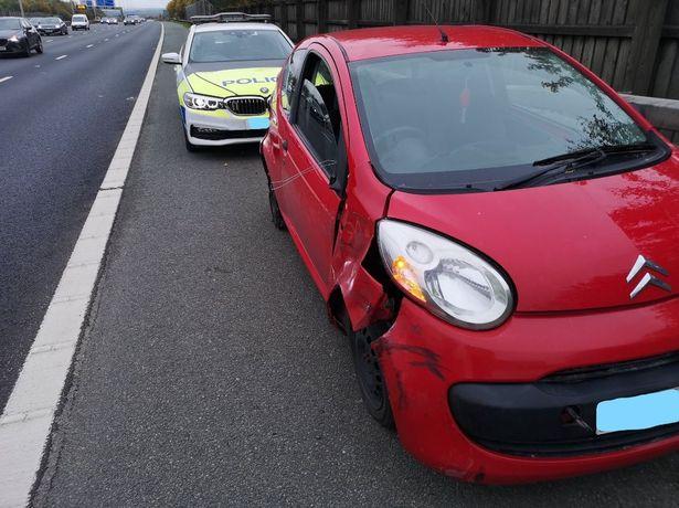  A driver was so high he drove onto the motorway in a battered car